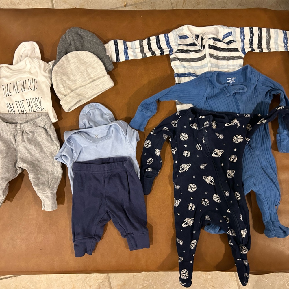 Baby Clothing Set with Blue and Gray Outfits